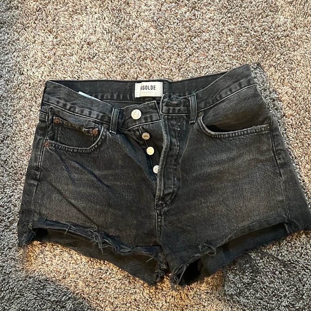 Agolde Black Distressed Denim Cutoff Shorts